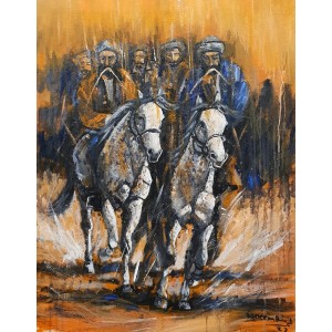 Naeem Rind, 24 x 30 Inch, Acrylic on Canvas, Buzkashi Painting, AC-NAR-034
